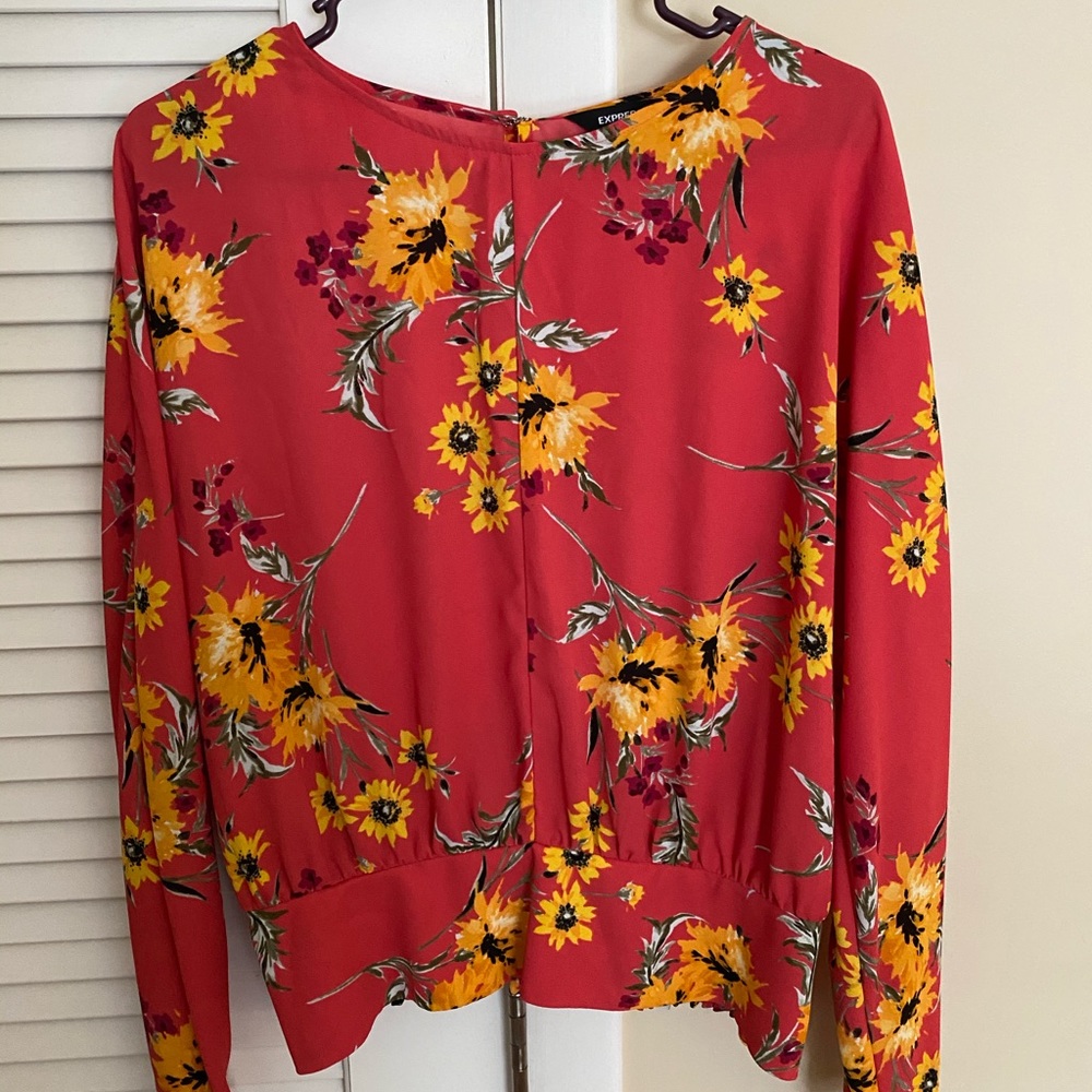 Express Red Floral Blouse Top